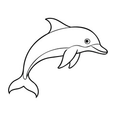Simple black and white outline illustration of a dolphin