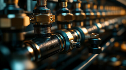 A close-up of the heating pipe connections to the main manifold, with the plumber tightening fittings using specialized tools