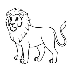 Cute black and white lion illustration in a cartoon style