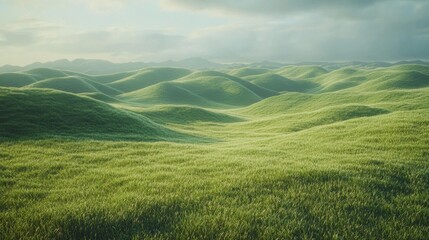 Obraz premium Rolling Green Hills Under a Cloudy Sky