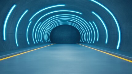 Obraz premium Futuristic Tunnel with Neon Lights and Smooth Concrete Floor