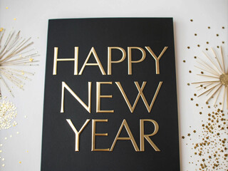 Minimalist Happy New Year Text in Gold