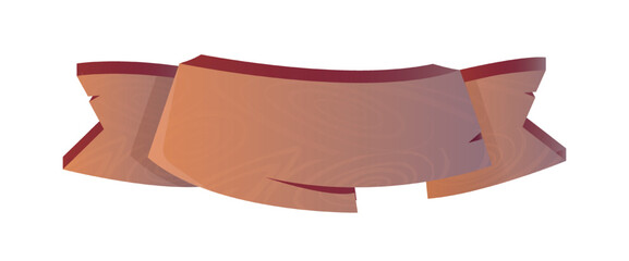 Wooden ribbon template. Wood signboard and plank. Place for text. Board, sign and panel. Poster or banner for website. Isometric vector illustration