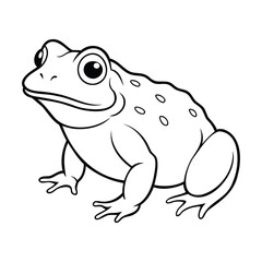 Black and white illustration of a toad, featuring bold outlines and simple details