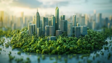 Fototapeta premium Green smart city surrounded by lush forest promoting sustainability