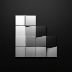 Minimalist Geometric T-Shirt Design, Gray Squares on Black