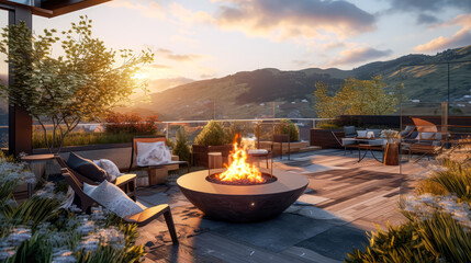 Rooftop Garden and Fire Pit Atop a Mountain House, Offering Ultimate Relaxation and Breathtaking Views