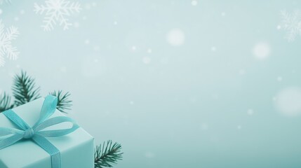 Elegant Holiday Sale Webpage Featuring Frosted Glass Effect With Snowflakes and Gift in Minimalist Design for Christmas Promotions