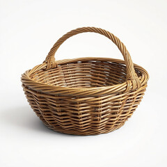 Obraz premium wicker basket with intricate woven patterns and natural textures isolated on a clean white background, fiber arts, earthy tones, natural fibers, vintage style