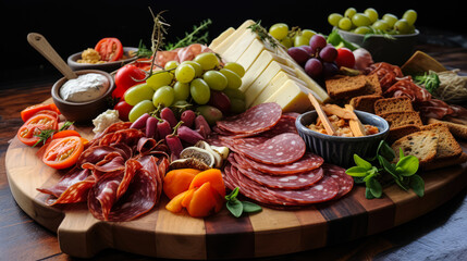 Savoring Artistry: Indulging in a Delectable Charcuterie and Cheese Platter, food concept.
