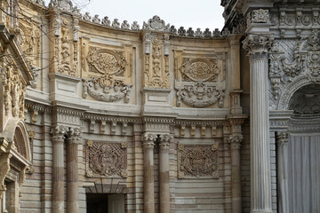 Architectural detail of the Dolmabahçe palace in Istanbul. Built around 1850 it served as the main administrative centre of the Ottoman Empire from 1856 to 1887 and from 1909 to 1922