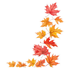Falling leaves in autumn nature scene colorful maple leaves outdoor environment close-up view seasonal change, transparent background