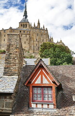 Roofs and abbey in Mont Saint Michel in Normandy, France
