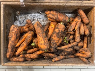 Carrots on sale at the store. Carrots in a box
