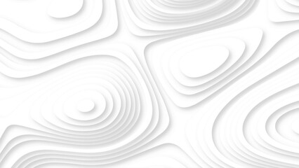 Abstract 3d wavy line paper cut white background. Topographic canyon geometric map relief texture with curved layers and shadow.