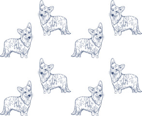 Naklejka premium Corgi dog blue ink seamless pattern for wallpaper, fabric, wrapping paper, etc.