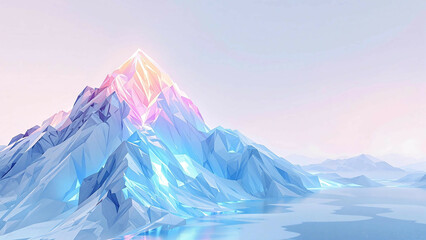 Obraz premium Pastel Low Poly Glowing Mountain Landscape