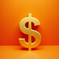 Obraz premium Golden dollar sign on vibrant orange background