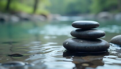 black zen stones balance in water background