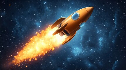 Naklejka premium Orange Rocket Ascending into the Cosmos: A Stunning Visual of Space Exploration