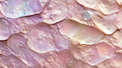 Close-up of iridescent mother-of-pearl surface with pink and pearly hues