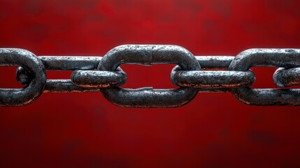 Fototapeta premium Broken Metal Chain Link Against Red Background: A Powerful Symbol of Interruption and Weakness