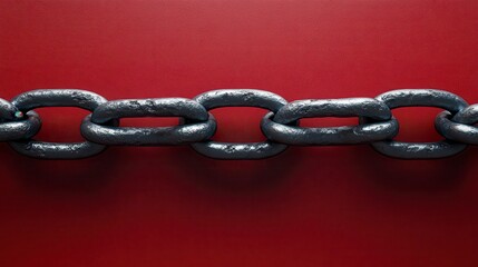 Fototapeta premium Intricate Industrial Metal Chain on a Deep Red Background