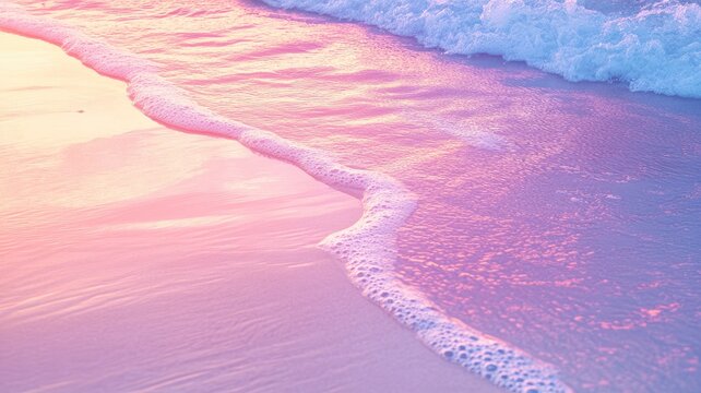 Serene ocean waves with pink and purple sunset sky