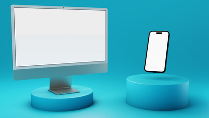 device mockup with blue backdrop for application, UI/UX Design and website promotion.