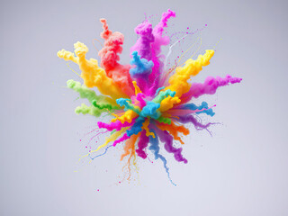 Obraz premium colorful rainbow holi paint color powder explosion in mid air, colored powders floating, colorful explosion, powders in air, rainbow colors, colorful dust