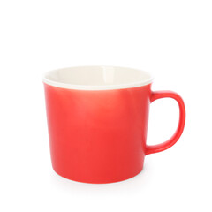 Red ceramic cup on white background
