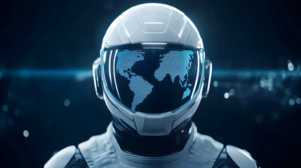 Futuristic astronaut helmet with Earth view.