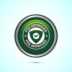 FDA approved icon, Food and Drug administration icon label, Green Color Round Button Design