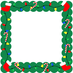 Garland frame. Christmas border. Christmas tree ornaments. Christmas cartoon 