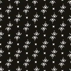 Simple minimalist floral pattern. Minimal seamless texture with small flower shapes. Abstract black and white geometric background. For print, package