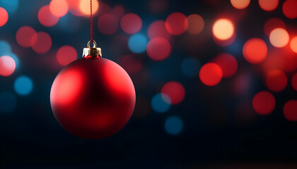 Fototapeta premium Red Christmas ornament on a colorful background.