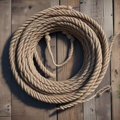 Obraz premium A coil of thick rope forming a tight noose on the edge of an old wooden dock, dock, edge