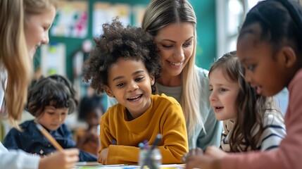 Kids Learning Art Skills with Teacher