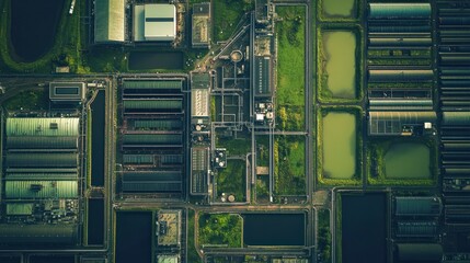 Aerial drone view on internet infrastructure, data centers in Middenmeer, The Netherlands. Large big tech companies.