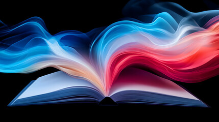 Vibrant book releasing colorful light and energy.