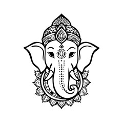 Fototapeta premium Lord Ganesha Black and white, Border 