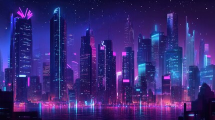 Fototapeta premium AI Driven Smart City Infrastructure Predictive Maintenance Concept with Futuristic Cityscape at Night