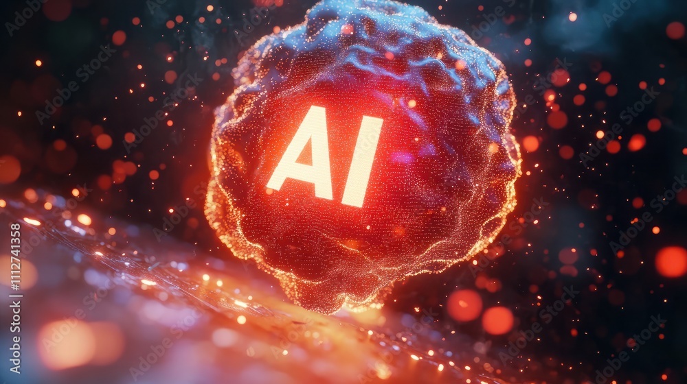 Wall mural artificial intelligence (ai), machine learning and modern computer technologies concepts. business, 