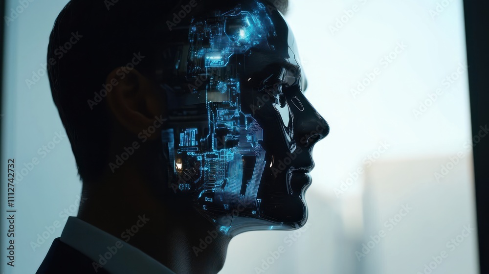 Poster businessman use artificial intelligence ai technology for enhanced work efficiency data analysis and