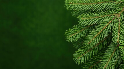 Lush Green Fir Tree Branch Background for Winter and Holiday Themes Featuring Fresh Pine Needles