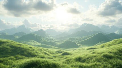 Fototapeta premium Lush Green Hills and Mountains under a Cloudy Sky
