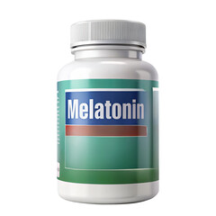  Supplement bottle with Melatonin label on transparent background.