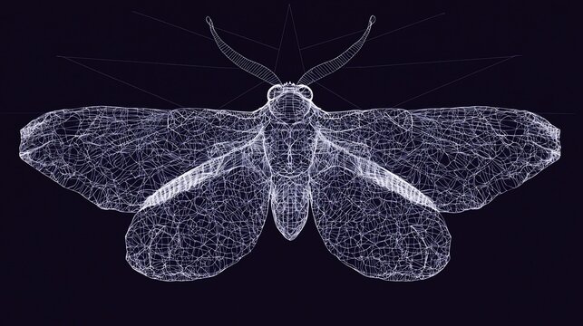 Wireframe butterfly, intricate geometric insect design.
