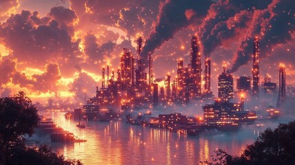 Naklejka premium Air pollution. Factory exhaust gases.