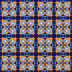 Portuguese ceramic tile pattern. Mediterranean traditional ornament. Italian or spanish majolica.